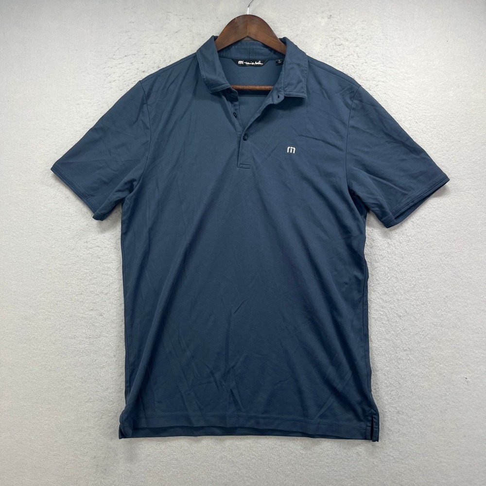 Travis Mathew Polo Shirt Men L Blue Short Sleeve Golf Pique Active Casual Preppy